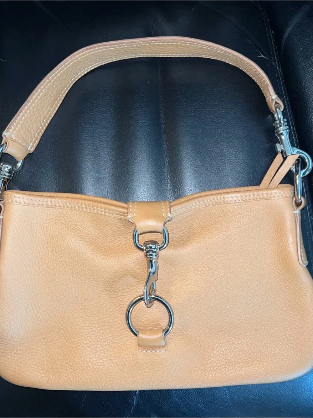 Miu Miu Beige Leather Shoulder Bag with Silver Ring